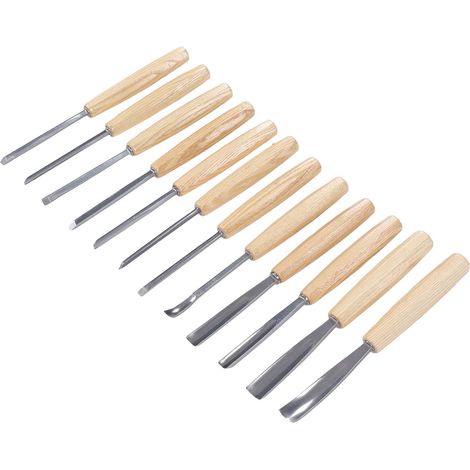 Ensemble de 12 outils de sculpture sur bois avec manches en bois et ciseaux en acier pour la gravure sur bois DIY (1/5)