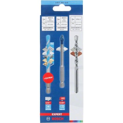 Bosch Professional Set misto di 5 EXPERT HEX-9 HardCeramic & 1x EXPERT HEX-9 MultiConstruction Drill Bit (per ceramica, MultiConstruction, Ø 6 mm, accessorio per trapano/avvitatore)