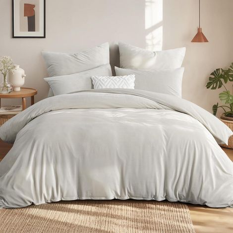 Bettwäsche 200x200 3-teilig Beige Flanell Flauschig Warm mit Reißverschluss