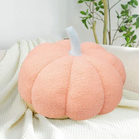 Dekoratives Plüschkürbiskissen, Halloween-Kürbis-Plüschtier, 3D-Kürbiskissen für die Heimdekoration – 28 cm – Rosa (1/5)