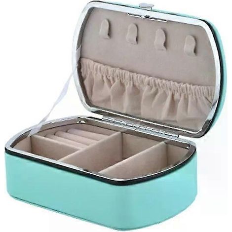 Boîte à bijoux portable - Organisateur de voyage pour bagues et rouges à lèvres, bleu - Version collier (1/2)