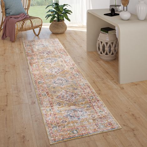Paco Home Tappeto Soggiorno Tappeto Salotto Pelo Corto Vintage Pastello Moderno Orientale 80x300 cm, Giallo 2 (1/3)