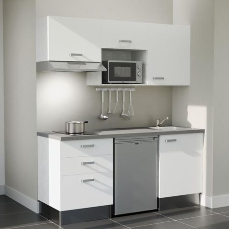 Kitchenette K20 Blanc - Plan de travail Gris béton - Crédence : Non - Electroménager : Inox (1/5)