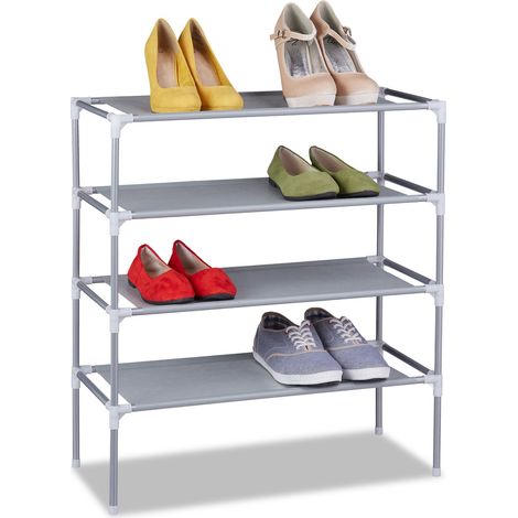 Relaxdays estantería para zapatos de tela, sistema de ensamblaje, 4 niveles, 12 pares, 68 x 62 x 28 cm, gris
