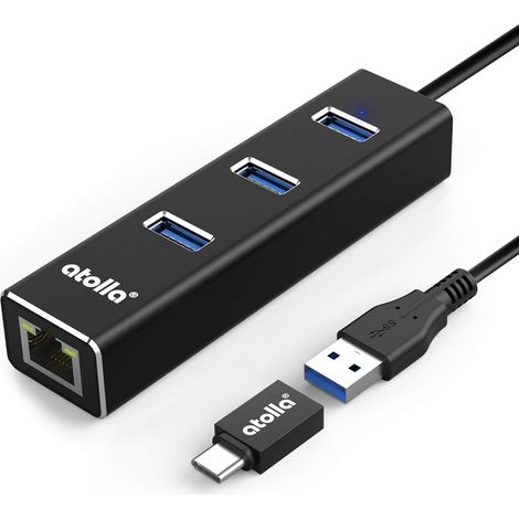 Hub USB 3.0 Ethernet, Répartiteur C pour Adaptateur en Aluminium avec 1 Port LAN RJ45, 3 Ports de données USB et Un Adaptateur C USB pour Macbook, Mac Pro/Mini, iMac, etc.… (1/5)