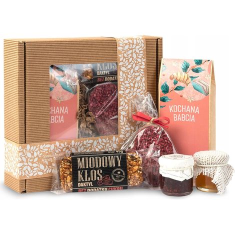 Caja de regalo para el Día de la Abuela: té, chocolate, corazón, miel, mermelada. (1/5)