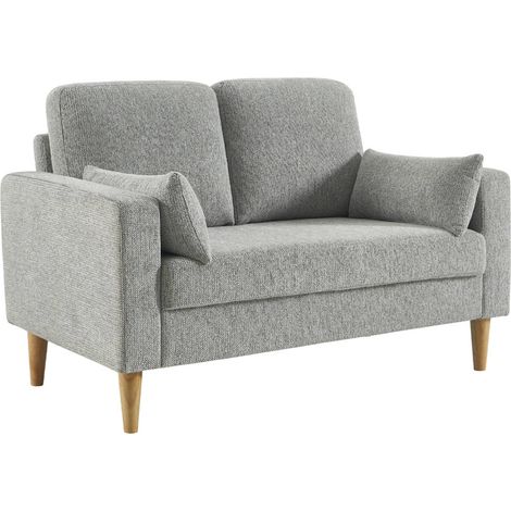 Canapé bois d'hévéa et tissu chenille 2 places - Bjorn Chenille Gris clair