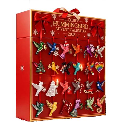 Calendrier de l'Avent 2025 en forme de colibri, calendrier décoratif pour Noël, un total de 24 oiseaux suspendus de tous types, utilisé pour ajouter une atmosphère festive et une décoration (1/5)