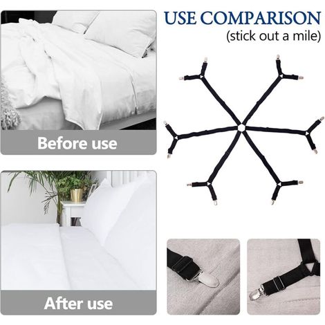 Attaches pour draps - Sangles élastiques réglables pour draps de lit pour lit double, Queen, King Twin, Clips de drap croisés à 6 voies, bande de bretelles, matelas ronds et carrés ajustés, cadeau pou