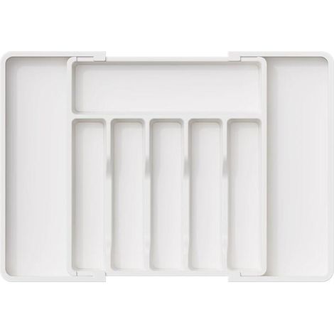 Organizador de cajones para cubiertos, libre de BPA, ajustable, fabricado en plástico, apto para cucharas, tenedores y cuchillos (blanco). (1/5)