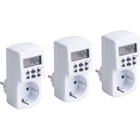 Meister Zeitschaltuhr digital, 1800 W - 3 Stück - Sommer- & Winterzeit - 10 konfigurierbare Programme - Mit Countdown-Funktion & Zufallsgenerator / Timer für Steckdose mit Zufallsschaltung / 7474050