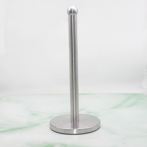 BEBUSINGOTO Portarrollos de papel higiénico de acero cromado (altura 33,5 cm), porta rollos de papel de cocina, porta rollos de papel higiénico plateado (1/5)