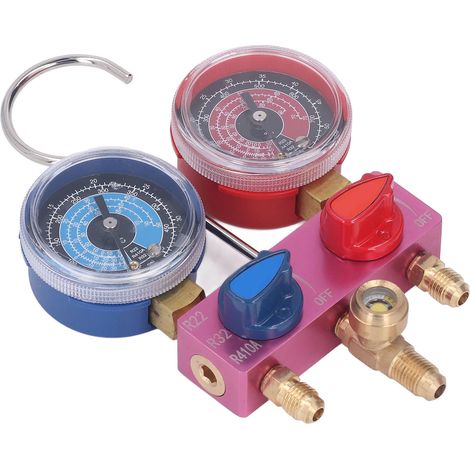 Kit manomètre frigorifique mini G1/4 avec flexibles et vanne à boisseau G1/4 pour R22 R32 R410A (1/5)