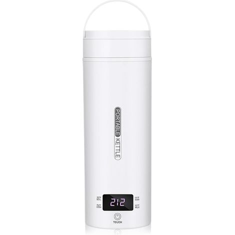 Bouilloire électrique de voyage, mini bouilloire électrique portable pour eau bouillante, 4 réglages de température, arrêt automatique et protection contre la surchauffe, acier inoxydable 304 blanc (1/5)