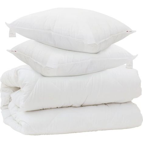 Ensemble couette et oreiller en duvet (3 pièces), microfibre blanche (1/5)