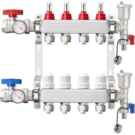 PEX Verdelerset, kit de calentador de aire radiante Rvs de 4 luces con adaptador incluido de 1/2 "para calentamiento de aire radiante hidráulico