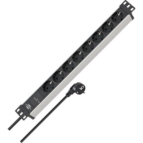 Bloc multiprise 8 Prises avec parasurtenseur (multiprise 19" et câble de 2 m) Argenté/Noir (1/5)