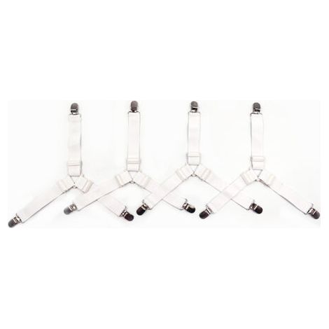Bed Sheet Straps 4 Pieces Triangle Fitted Sheet Fastener Elastic Mattress Holder Adjustable Sheet Tensioner Suspenders Mattress Strap White (1/5)