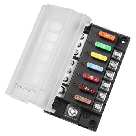 Scatola dei fusibili a 6 vie con barra negativa e LED, distributore DC 12V/24V/48V per auto, camper, barche e camion (1/5)