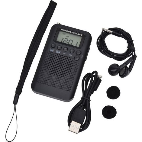 （103x60x15mm）Radio Portable Mini Radio de Poche avec Haut-Parleur FM/AM Numérique Stéréo DSP Récepteur avec Réveil et Minuterie pour Maison et l'extérieur Marche Radio Personnel avec Ecouteurs