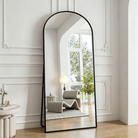 Miroir sur pied – Miroir pleine longueur vertical 180×80 cm – Cadre fin en aluminium – Verre de sécurité trempé – Parfait pour chambre salon dressing -  Noir