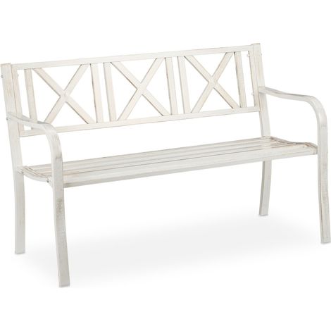 Relaxdays Banco Jardín, 2 Plazas, Terraza, Balcón, Acero Robusto, Asiento para Exteriores Estable, 80,5 x 127 x 63 cm