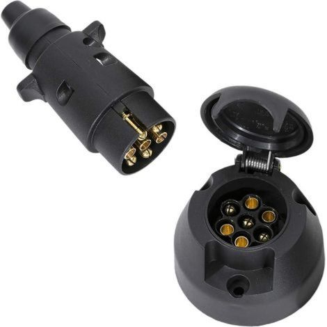 Prise de remorque étanche 12 V à 7 broches (mâle et femelle) – Broches en laiton – Connexion sécurisée pour camions et camping-cars (1/5)