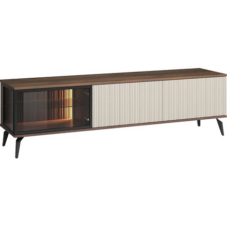 Mobile TV 3 ante con LED in MDF e vetro fumé Beige e Naturale scuro - JANEYA (1/5)