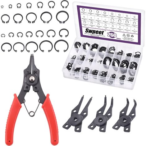Lot de 262 pinces à circlips 4 en 1 avec 6 tailles de 4 mm à 30 mm en alliage d'acier - Anneaux de support extérieurs - Anneau de sécurité interne - Kit de clips (1/5)