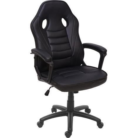 Chaise de bureau HWC-F59, chaise pivotante, chaise racing et gaming, similicuir - noir (1/5)