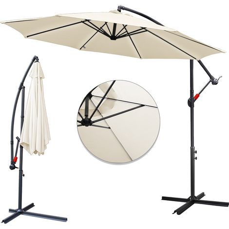 VINGO Ombrellone a sbalzo rotante a 360° Ø300cm Ombrellone con manovella UV40+ Ombrellone da giardino Ombrellone da mercato Beige (1/5)