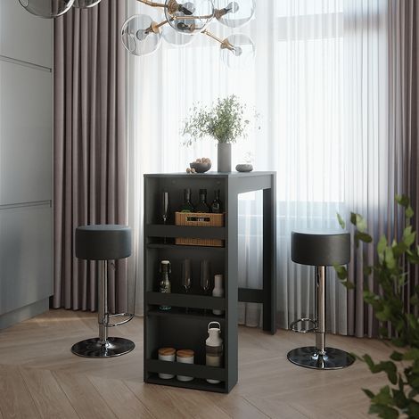 Bartisch-Set Repose, Anthrazit, 45 x 110 cm mit 2 Barhockern, Vicco