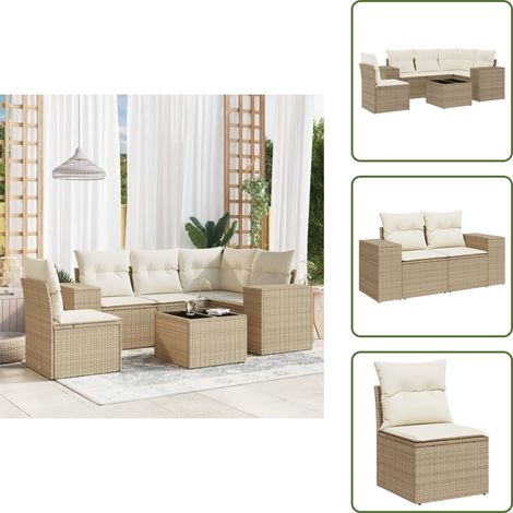6-tlg. Garten-Sofagarnitur mit Kissen Beige Poly Rattan - Gartenmöbel Set - Esszimmergarnitur - Outdoor Möbel - Lounge Garnitur - Rattan Gartenmöbel (1/5)