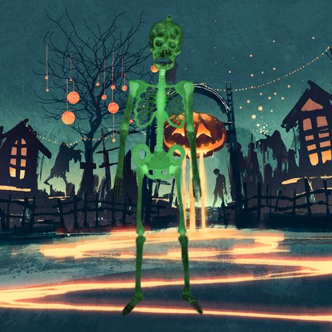 Décoration Halloween squelette lumineux 90cm, accessoire effrayant pour bar KTV, scène terrifiante, lot d’1 pièce en sachet. (1/5)