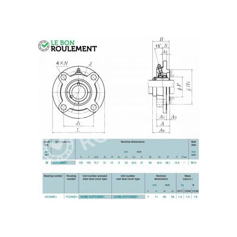 Palier fonte M-UCFC206-D1-NTN