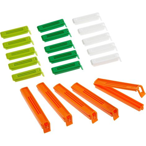 KitchenCraft Clip per sacchetti per la conservazione degli alimenti, in plastica, misure assortite, 14 cm (5,5") e 24 cm (9,5"), set da 20 (1/4)