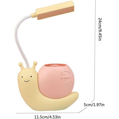 Lampe Bureau LED Enfant Escargot Porte Stylo USB Protection Yeux Cou Réglable 360° Jaune (1/3)