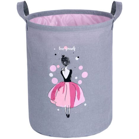 Panier à Linge Pliable Imperméable pour Bébé Panier de Rangement Corbeille à Linge Sale Sac à Linge Seau de Stockage Rond en Tissu pour Buanderie Enfant Jouets(Fille de ballet)