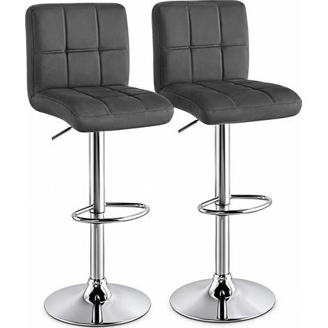 Lot de 2 tabourets Haut de Bar, Cuisine, Assise et Dossier en Simili Cuir, Tabouret Base en métal chromé avec Repose-Pieds, Hauteur réglable, Design Moderne (Gris foncé) (1/5)