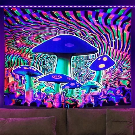 200 x 150 cm UV-reaktiver Wandteppich, 3D-Digitaldruck, satte Farben, Wohnaccessoire für Wohnzimmer, Schlafzimmer, Party, Feiertage (1/4)