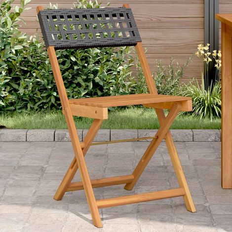 Lot de 2 chaises de bistrot pliantes en bois d'acacia massif et résine tressée noir - PANGIVO (1/5)