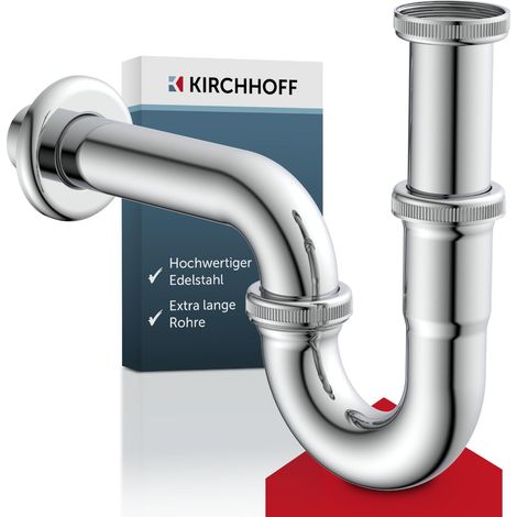 Kirchhoff 98801120 Sifone Plus 98801120-Sifone Scarico Extra Lungo e Tubo di Immersione, Universale con Attacco Standard da 1 1/4" e 32 mm, Cromo (1/5)