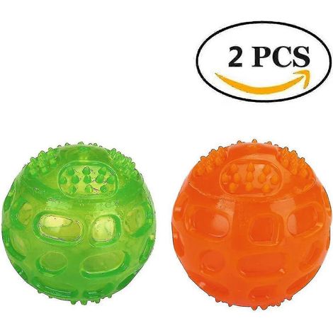 Balle pour chien Yaju, jouet en caoutchouc naturel avec balle couineuse, fonction de dentition (2 pièces, verte, orange) (1/3)