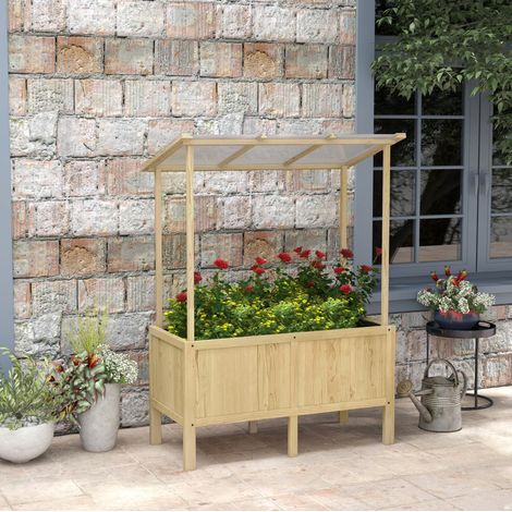 Bac potager surélevé avec couvercle bois naturel OKMYHOME (1/5)