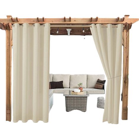 Rideau d'extérieur Imperméables pour Terrasse Jardin, 230gsm UV Résistant Thermique Anti Chaleur - Beige - 132x213cm (1/5)
