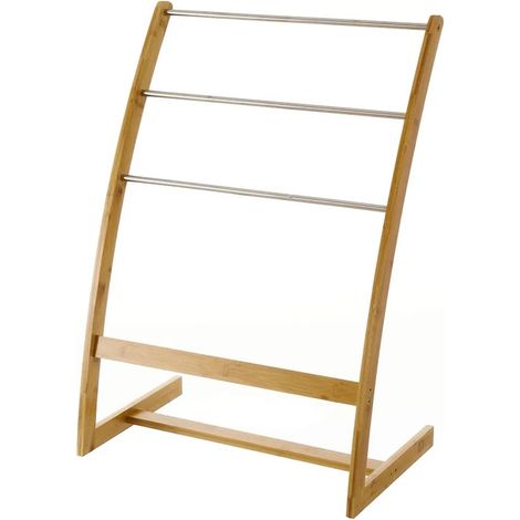 Porta Asciugamani Da Terra Piantana Legno Bambu' 3 Braccia Per Asciugamani Bagno