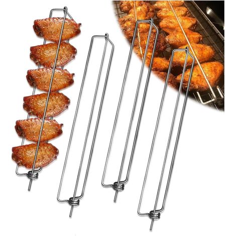 Griglia per ali di pollo, 4 pezzi, binari per grigliare ali di pollo, forchetta per barbecue, binari per grigliare ali di pollo, adatta per grigliate all'aperto (1/5)