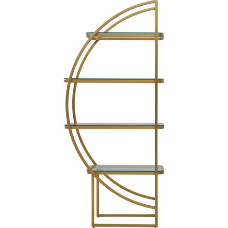 Interiors by Premier Left Half Moon Shelf Unit, Modern Retro Gold Shelf Unit, Four Sleek Glass Shelves, Art Deco Gold Shelves (1/5)