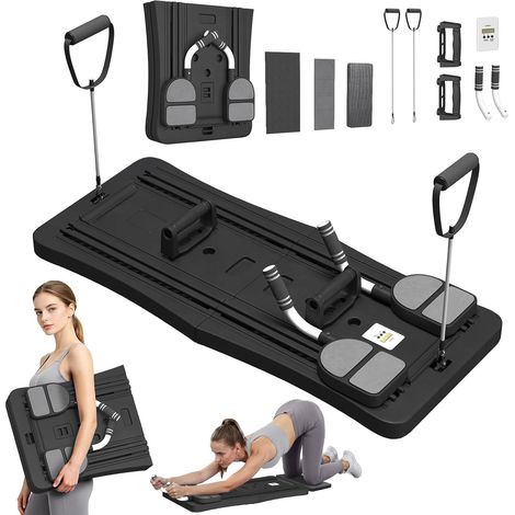 YODOLLA 5 in 1 Foldable Pilates Reformer Board with LED Counter, Multifunctional Exercise Equipment with Resistance Bands & Ab Roller, Black