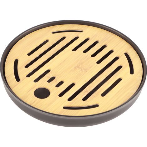 Rundes Bambus-Teetablett, Untersetzer für Teekannen, Serviertablett mit Abfluss und Wasserbehälter, Teeservice, Wohnaccessoires 20 cm (1/5)